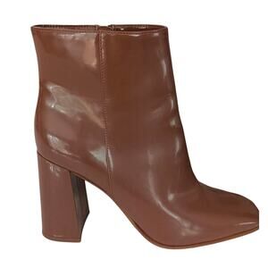 J Lo Cognac chunky block heel boots sz 10 square toe zip closure glam regency